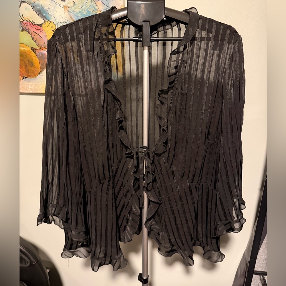 Y2k fashion bug Sheer black striped goth Wednesday boho ruffled cardigan 1x